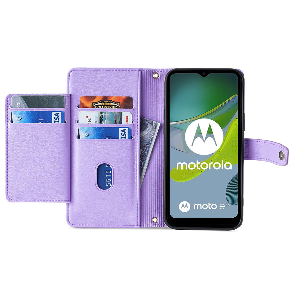 Card Slots Phone Stand Case for Motorola Moto E13 4G Zipper Pocket Leather Phone Cover with Straps Card Slots Phone Stand Case for Motorola Moto E13 4G Zipper Pocket Leather Phone Cover with Straps